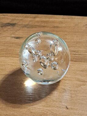 Vintage Paperweight Clear Art Glass Round Sphere Ball Controlled Bubbles